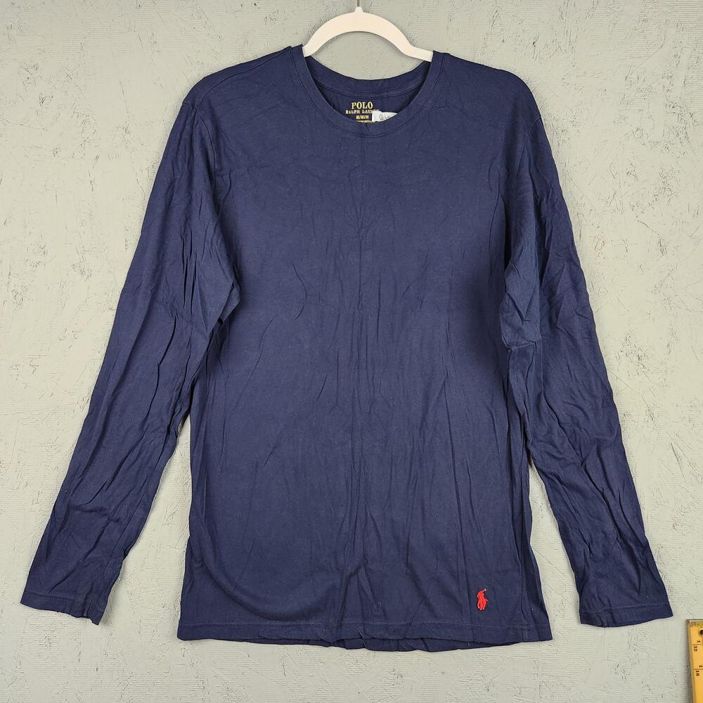 Polo Ralph Lauren Shirt Mens Medium Navy Long Sleeve Crewneck Red Pony Tee Logo